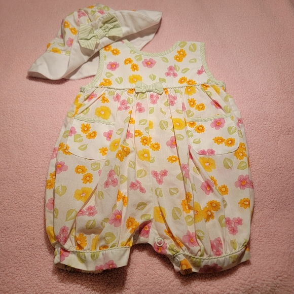 CARTER'S ♡ 2pc Vintage Lime Green 'n White Stripe Trim Bright Floral Romper 3-6M - Picture 15 of 17